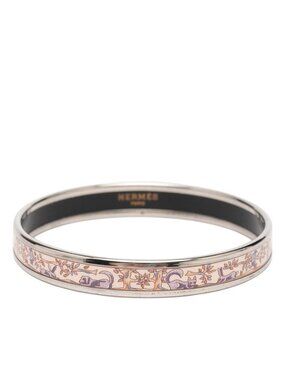 Hermes Enamel PM Cloisonne Bangle Silver Multicolor Metal Bracelet